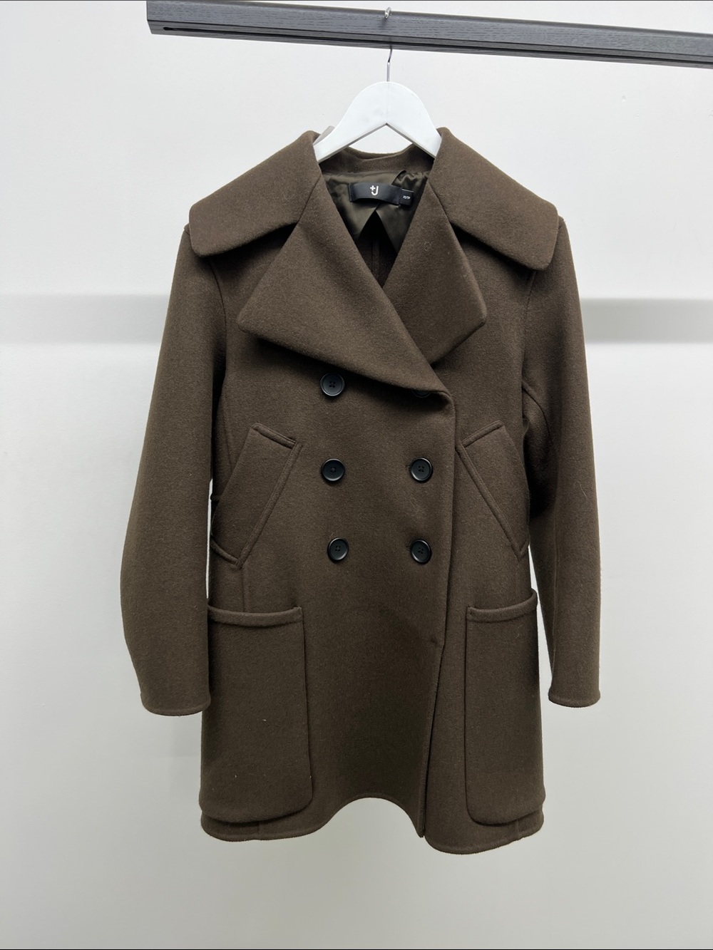 Double-Breasted Wool Peacoat in Olive